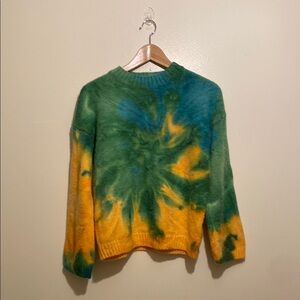 Princess Polly Green and Yellow Tie-Dye Crew Neck Sweater. Size S/M